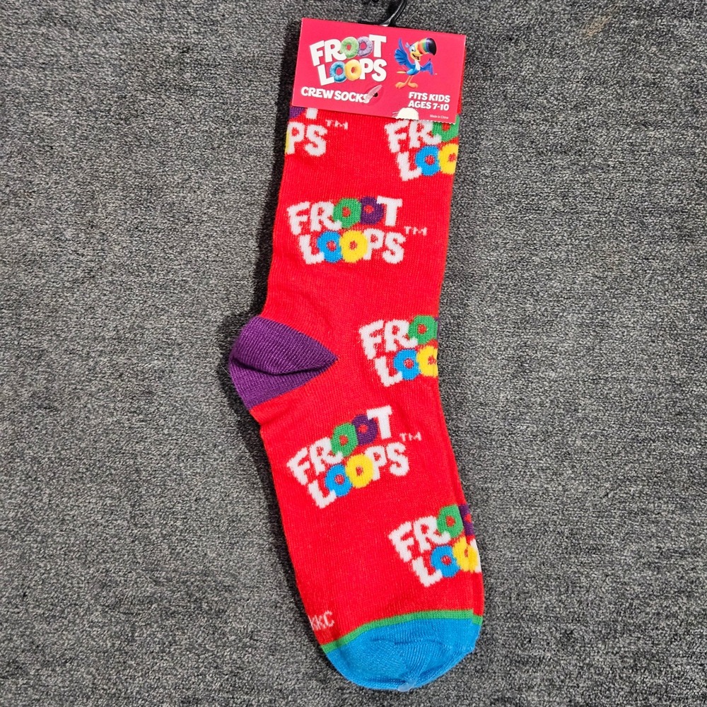 NEW Kellogg's Froot Loops‎ Red Crew Socks Kids Ages 7-10 Toucan Sam New